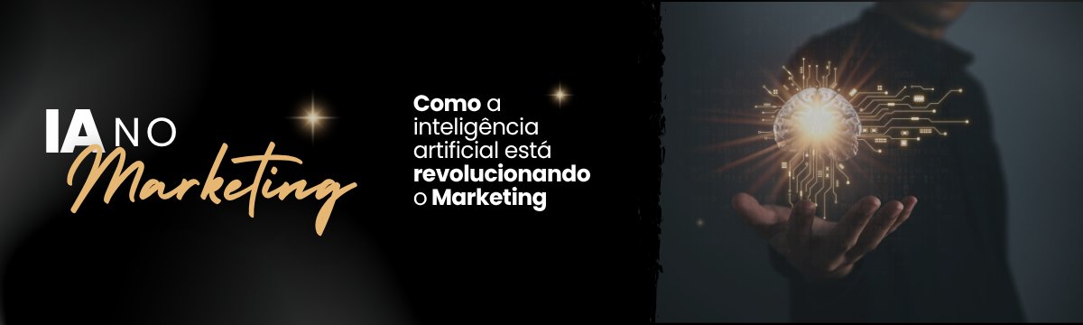 Banner do artigo IA no Marketing, com mão segurando um cérebro digital iluminado